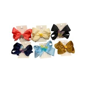 6pc Kids Grosgrain Ribbon Hair Bows Set Butterfly Bear Princess Charms